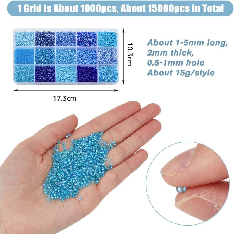 15000Pcs 15 Styles Blue Seed B - Seed Bead Tube recension och pris